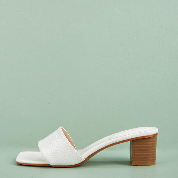 

Croc Embossed Chunky Heeled Mules, White