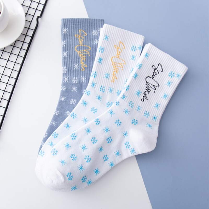 

3pairs Snowflake Pattern Socks, Multicolor