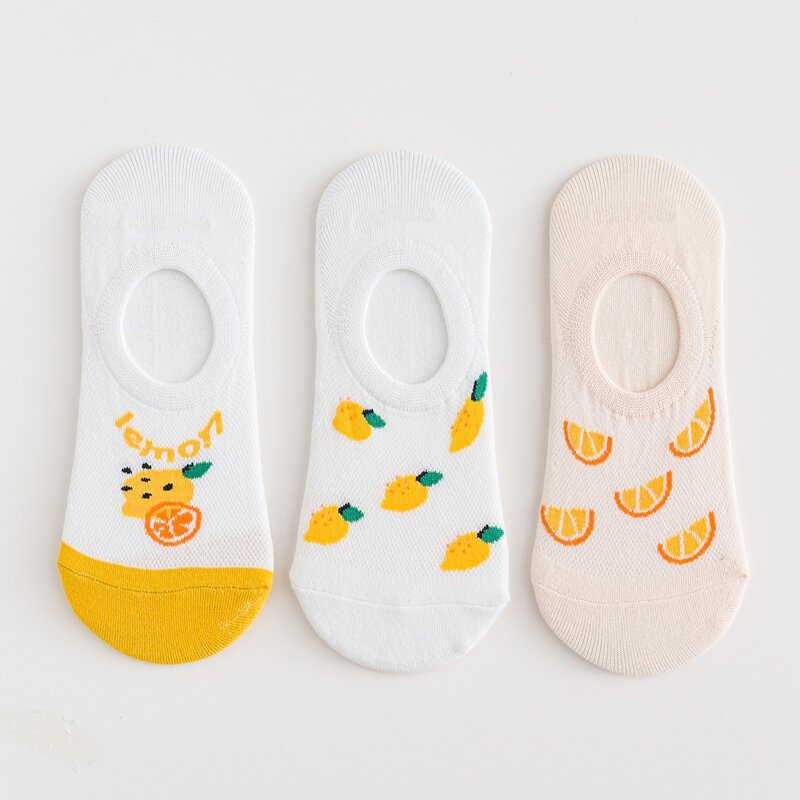 

3pairs Lemon Pattern Invisible Socks, Multicolor