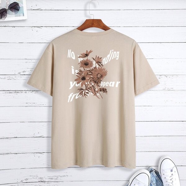 

Men Floral & Slogan Graphic Tee, Khaki