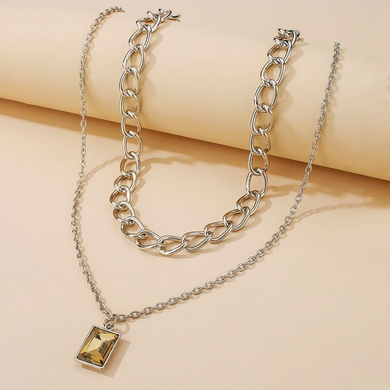 

2pcs Gemstone Chain Necklace, Silver