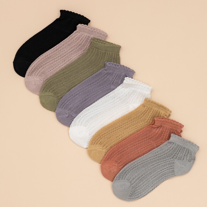 

8pairs Scallop Trim Ankle Socks, Multicolor