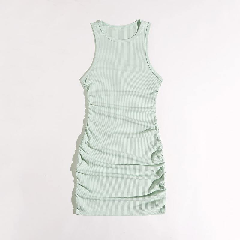 

Solid Ruched Ribbed Dress, Mint green