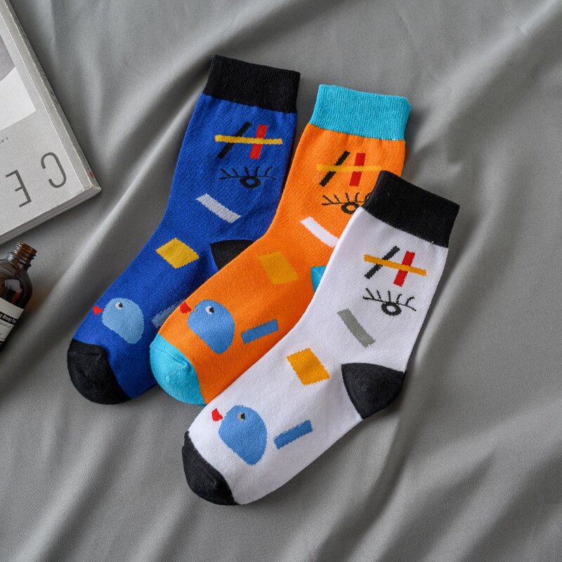 

3pairs Color Block Crew Socks, Multicolor