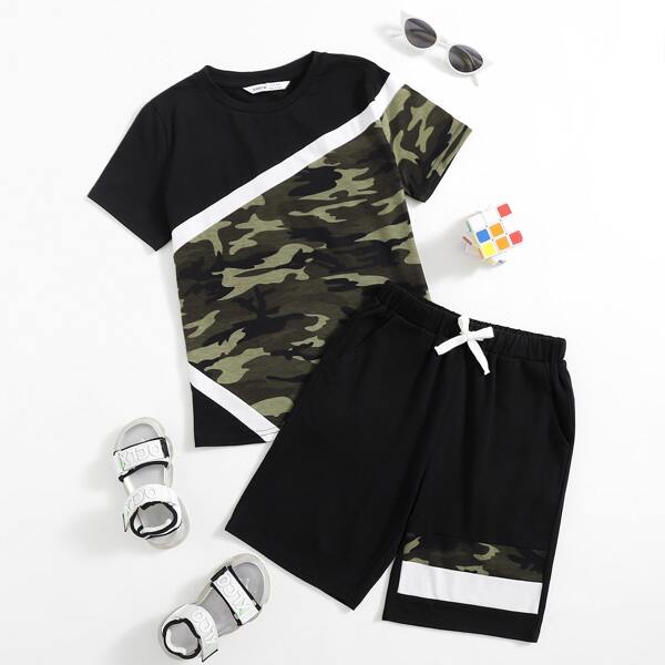 

Boys Camo Colorblock Top & Track Shorts Set, Multicolor