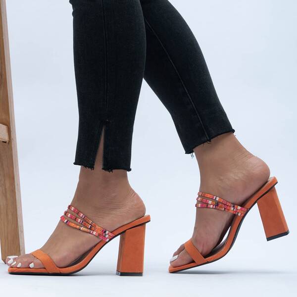 

Thin Strap Chunky Heeled Mules, Orange