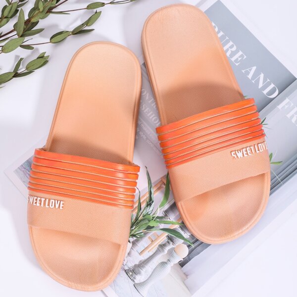 

Open Toe Striped Pattern Slides, Orange