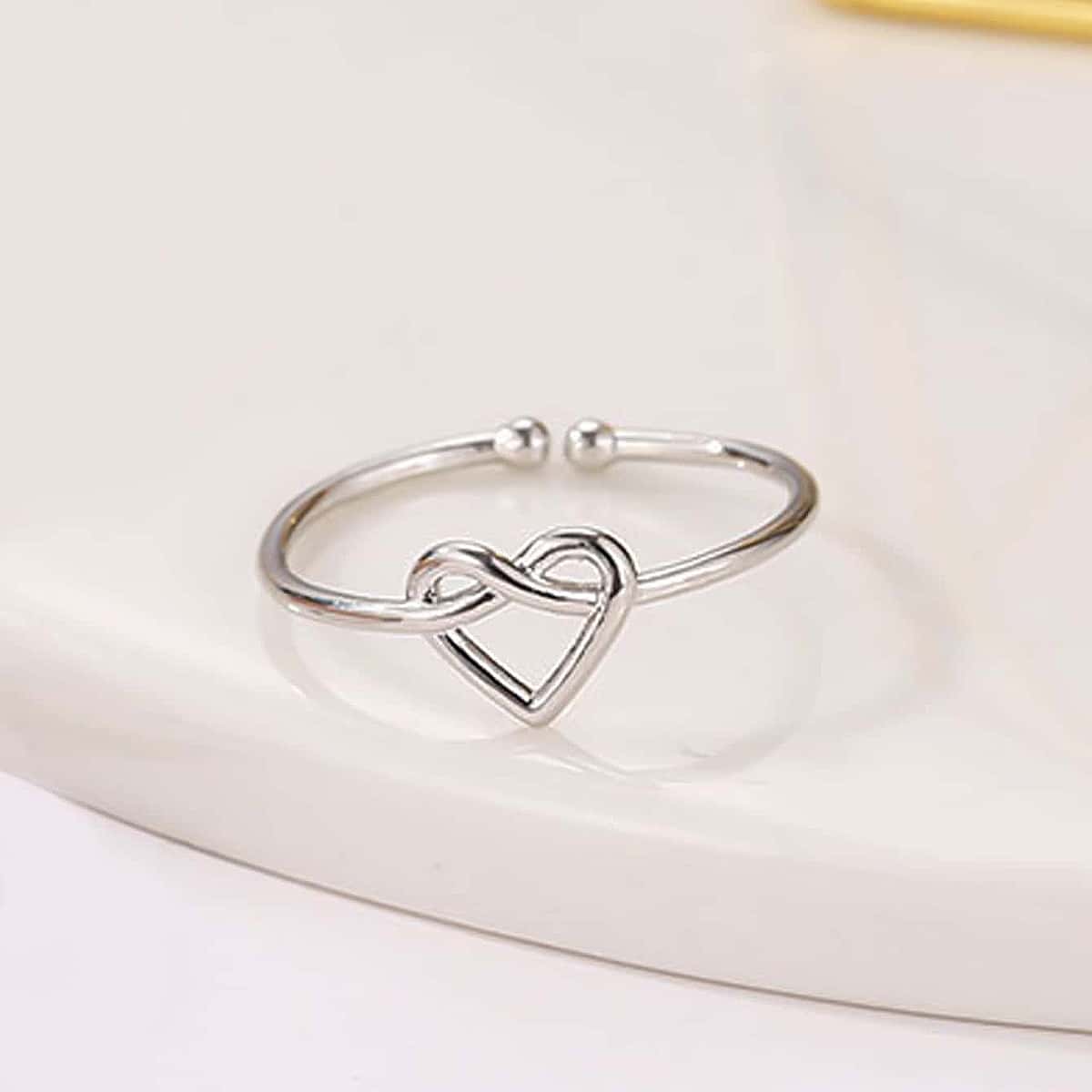Heart Decor Cuff Ring, Silver