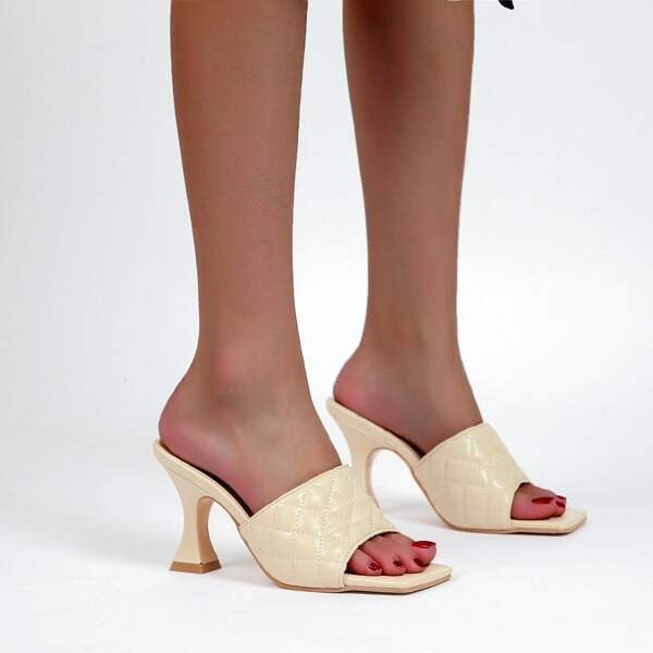 

Quilted Sculptural Heeled Mules, Apricot