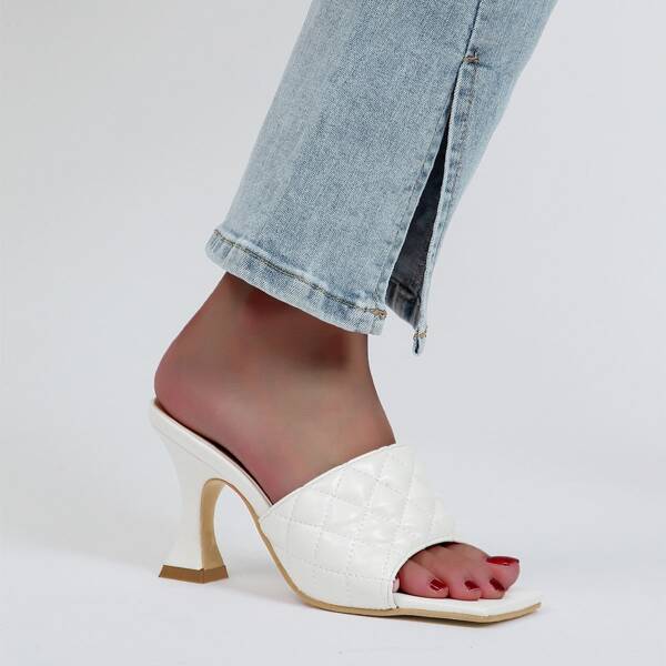 

Quilted Sculptural Heeled Mules, Beige