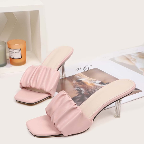

Minimalist Ruched Stiletto Heeled Mules, Baby pink