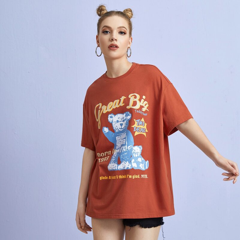 

Letter Bear Graphic Oversized Tee, Burnt orange