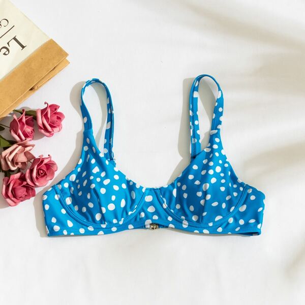 

Dalmatian Underwire Bikini Top, Blue and white
