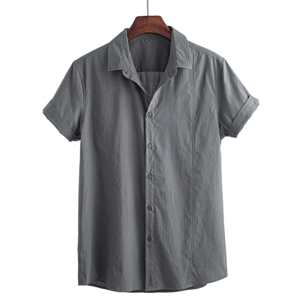 

Men Solid Button Front Shirt, Dark grey