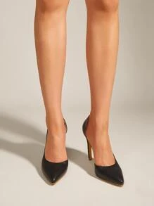 Zapatillas de corte con tacón delgado de punta - Negro - Ver 3