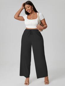 Plus Solid Knot Detail Trousers - Black - View 3