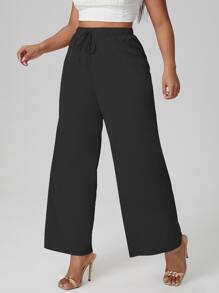 Plus Solid Knot Detail Trousers - Black - View 4