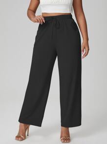 Plus Solid Knot Detail Trousers - Black - View 5