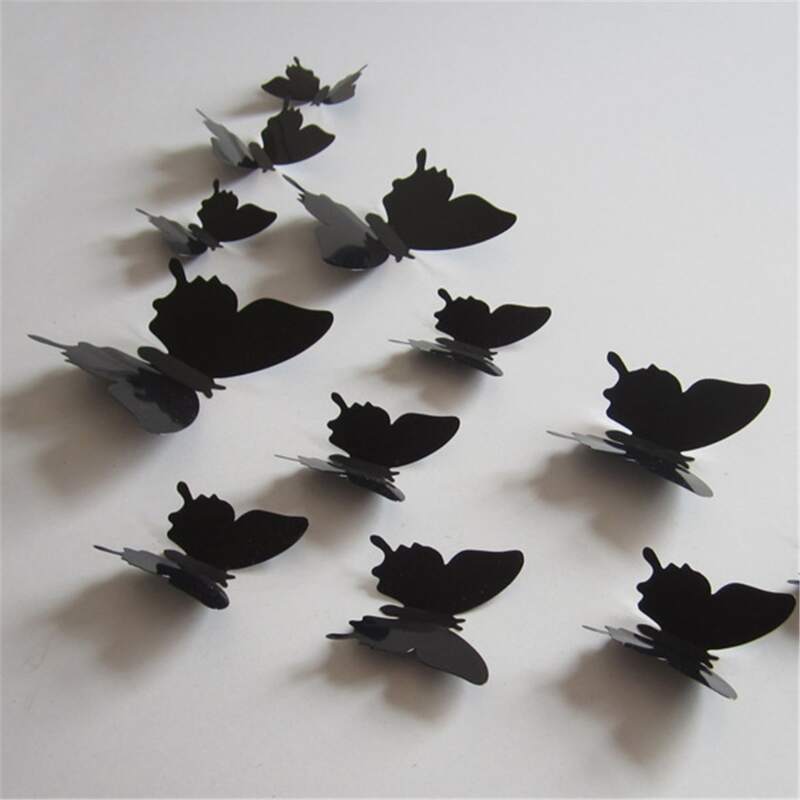 

12pcs Butterfly Wall Sticker, Black