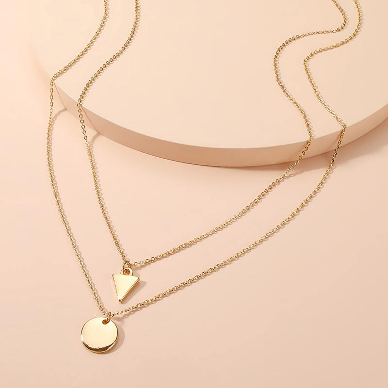 

2pcs Geo Pendant Necklace, Gold