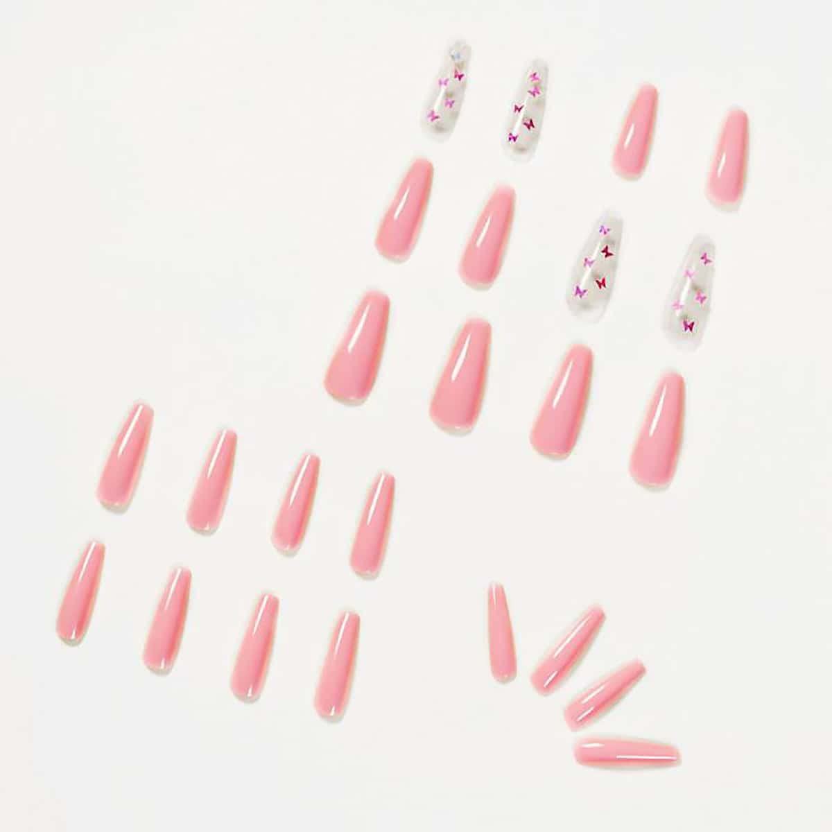 

24pcs Butterfly Fake Nail, Baby pink