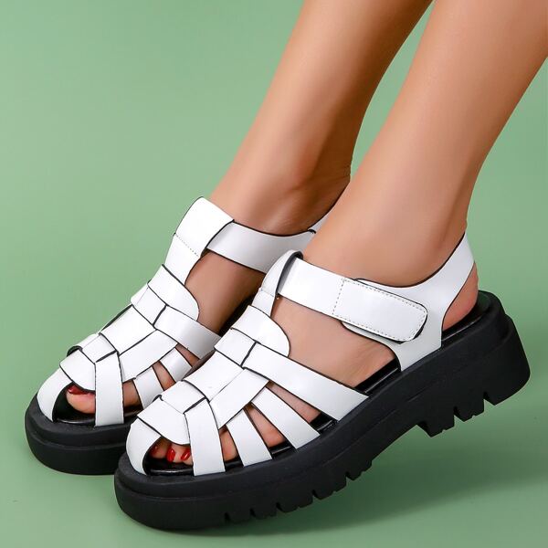 

Velcro Strap Caged Sandals, White