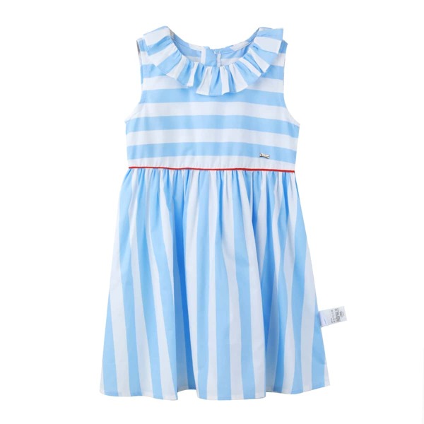 

Toddler Girls Striped Ruffle Trim Smock Dress, Blue and white