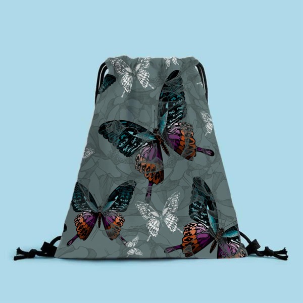 

Butterfly Graphic Drawstring Backpack, Grey