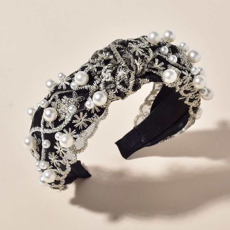 

Faux Pearl Decor Headband, Black