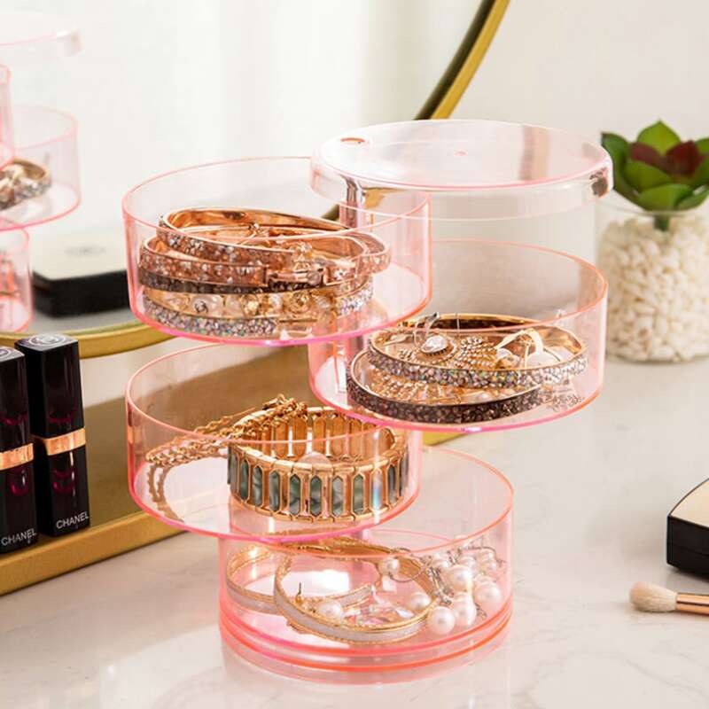 

1pc Rotatable Jewelry Storage Box, Baby pink