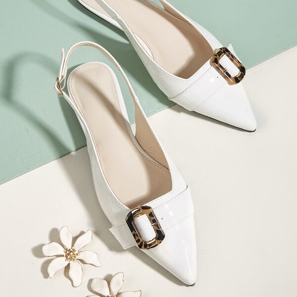 

Buckle Decor Croc Embossed Slingback Flats, White