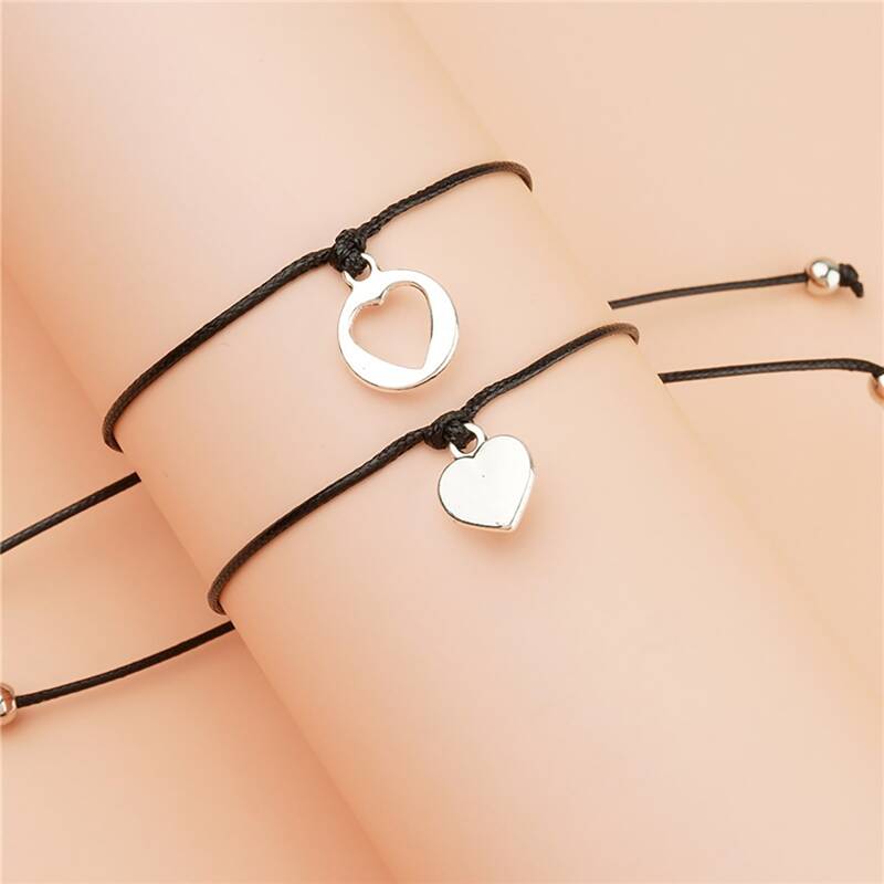 

2pcs Heart Rope Bracelet, Black