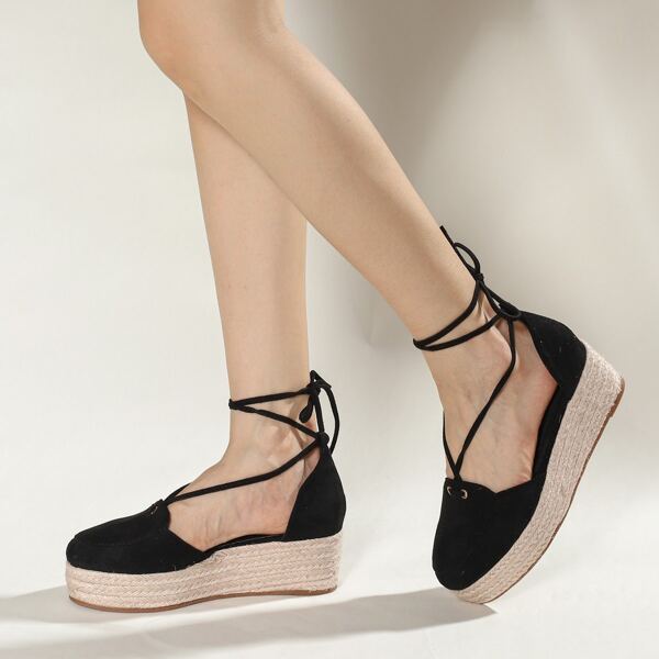 

Tie Up Espadrille Flatform Wedges, Black