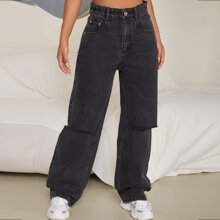High Waist Ripped Wide Leg Jeans