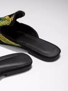 Pantofi plati la modă de damă cu broderie de păsări, stil mules
