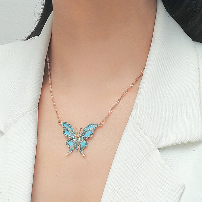 

Butterfly Pendant Necklace, Blue