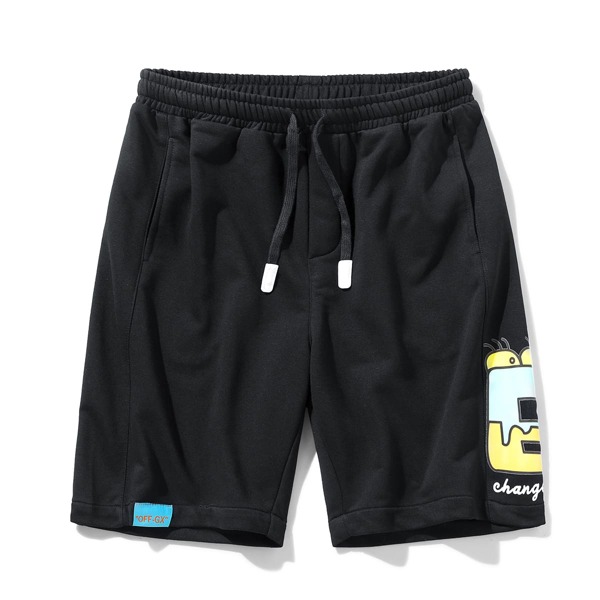 

Men Cartoon Graphic Drawstring Waist Track Shorts, Black