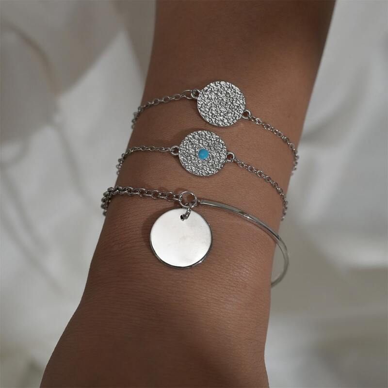 

3pcs Disc Decor Bracelet, Silver