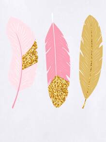 Girls Feather Print Short Sleeve Tee