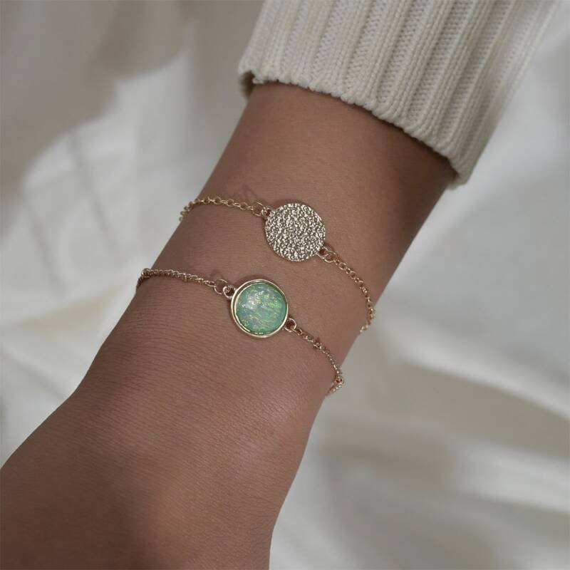 

2pcs Gemstone Decor Bracelet, Gold