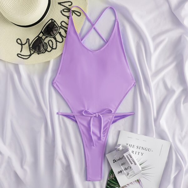 

High Leg One Piece Swimsuit, Lilac purple