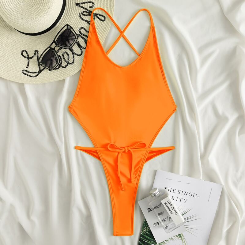 

High Leg One Piece Swimsuit, Orange