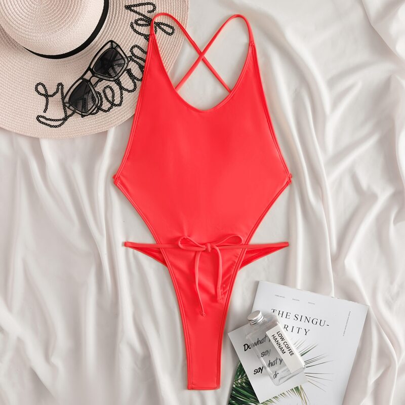 

High Leg One Piece Swimsuit, Watermelon pink