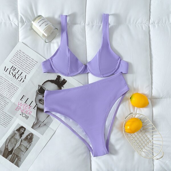 

Underwire High Waisted Bikini Swimsuit, Mauve purple