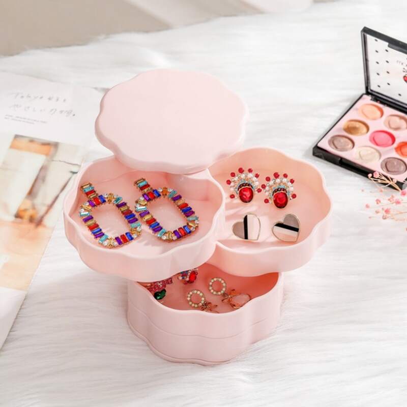 

1pc Rotatable Jewelry Storage Box, Baby pink