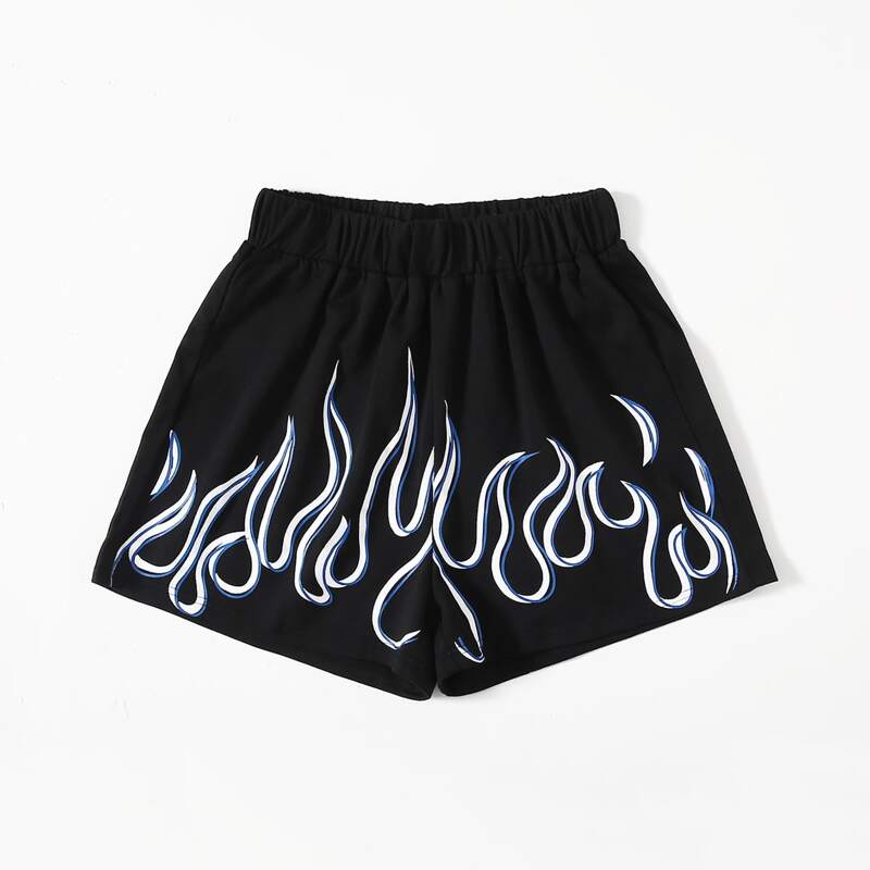

Fire Graphic Track Shorts, Black