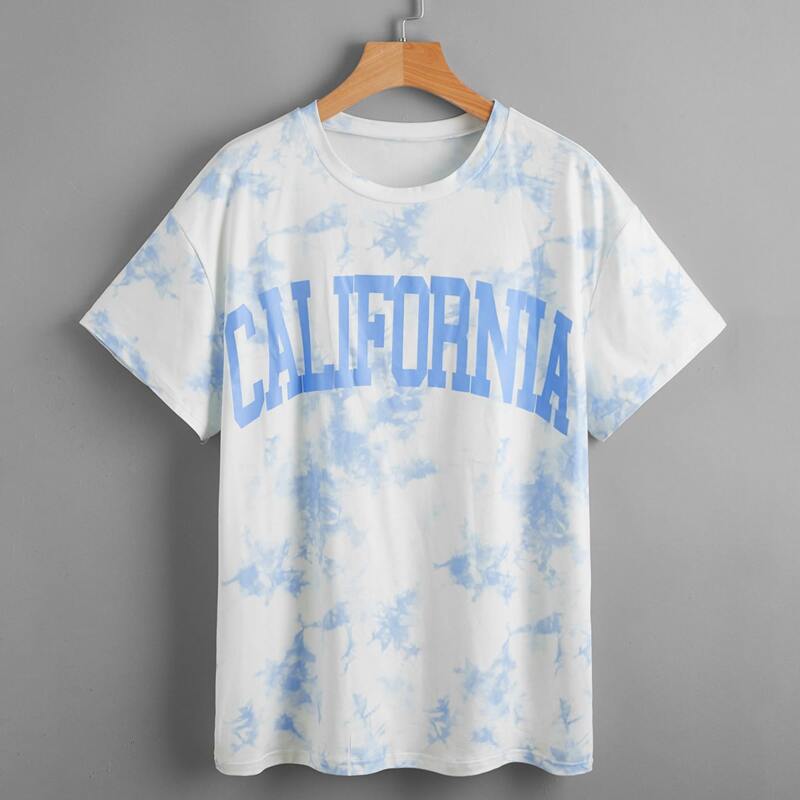 

Letter Tie Dye Oversized Tee, Blue and white