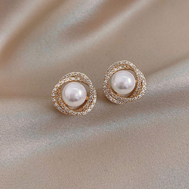 

Faux Pearl & Rhinestone Stud Earrings, Gold
