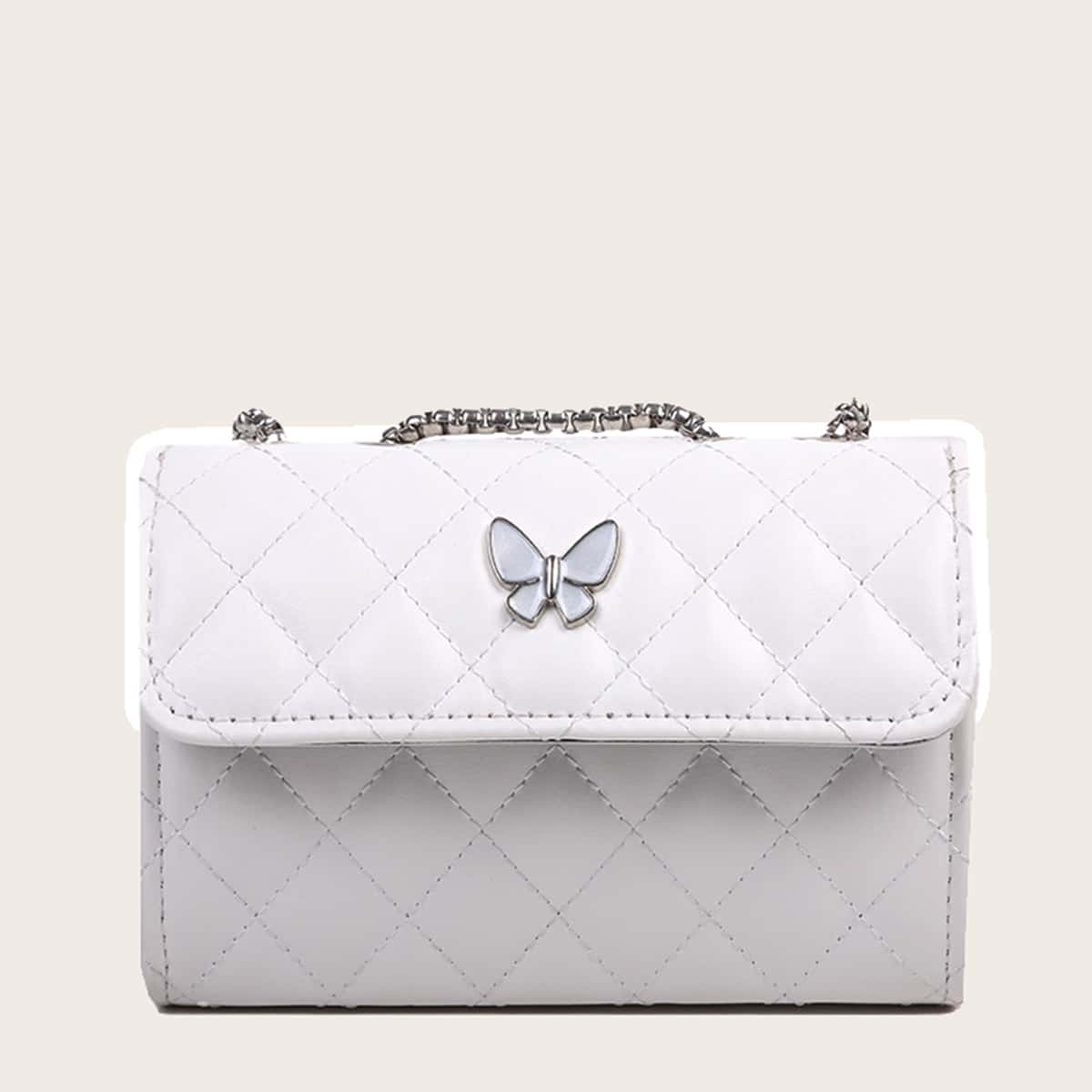 

Butterfly Quilted Crossbody Bag, White