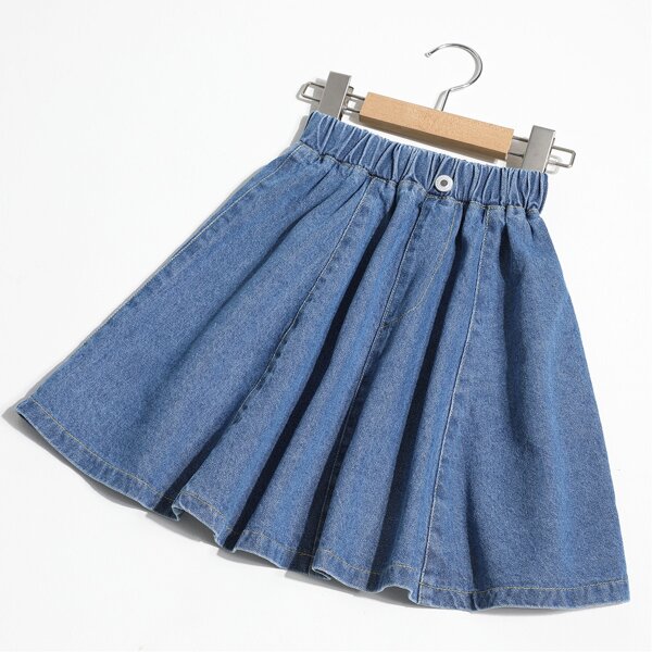 

Girls Button Detail Flare Denim Skirt, Medium wash